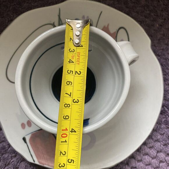 Handcrafted Artisan Cup Mug Saucer Studio Thrown Pottery‎ Drip Glaze Signed - Picture 11 of 13